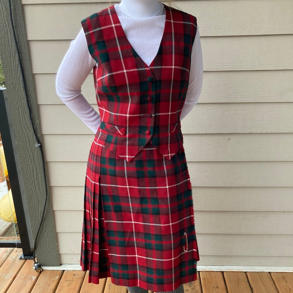 Vintage Kilt and Vest set Tartan skirt and Weskit Red Plaid